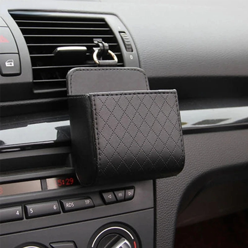 

1pc Car Storage Bag Car Air Outlet Debris Bag For Mobile Phone Key Sunglasses Vent Dashboard Tidy Hanging Leather Organizer Box