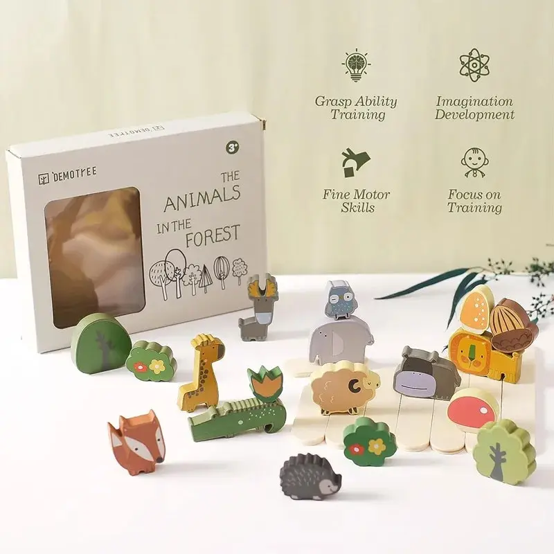 Brinquedos de empilhamento de animais para crianças, equilíbrio de madeira, brinquedo montessori, desenvolvimento educacional, aprendizagem, presente de aniversário para 2-4 anos de idade