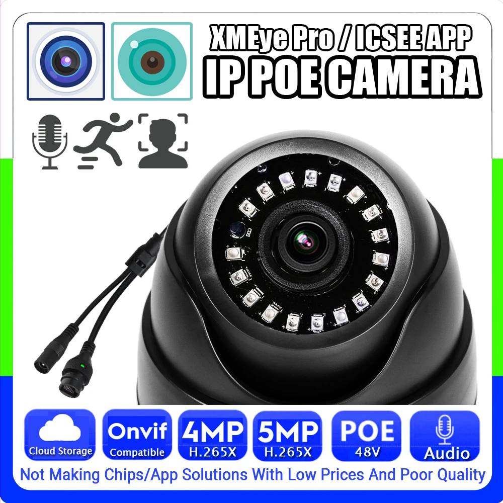 Audio IP POE Dome Camera Indoor 5MP 4MP H.265 HD Digital Mic Onvif Ai Face/Motion Detection Cloud Storage For Home Xmeye ICSEE