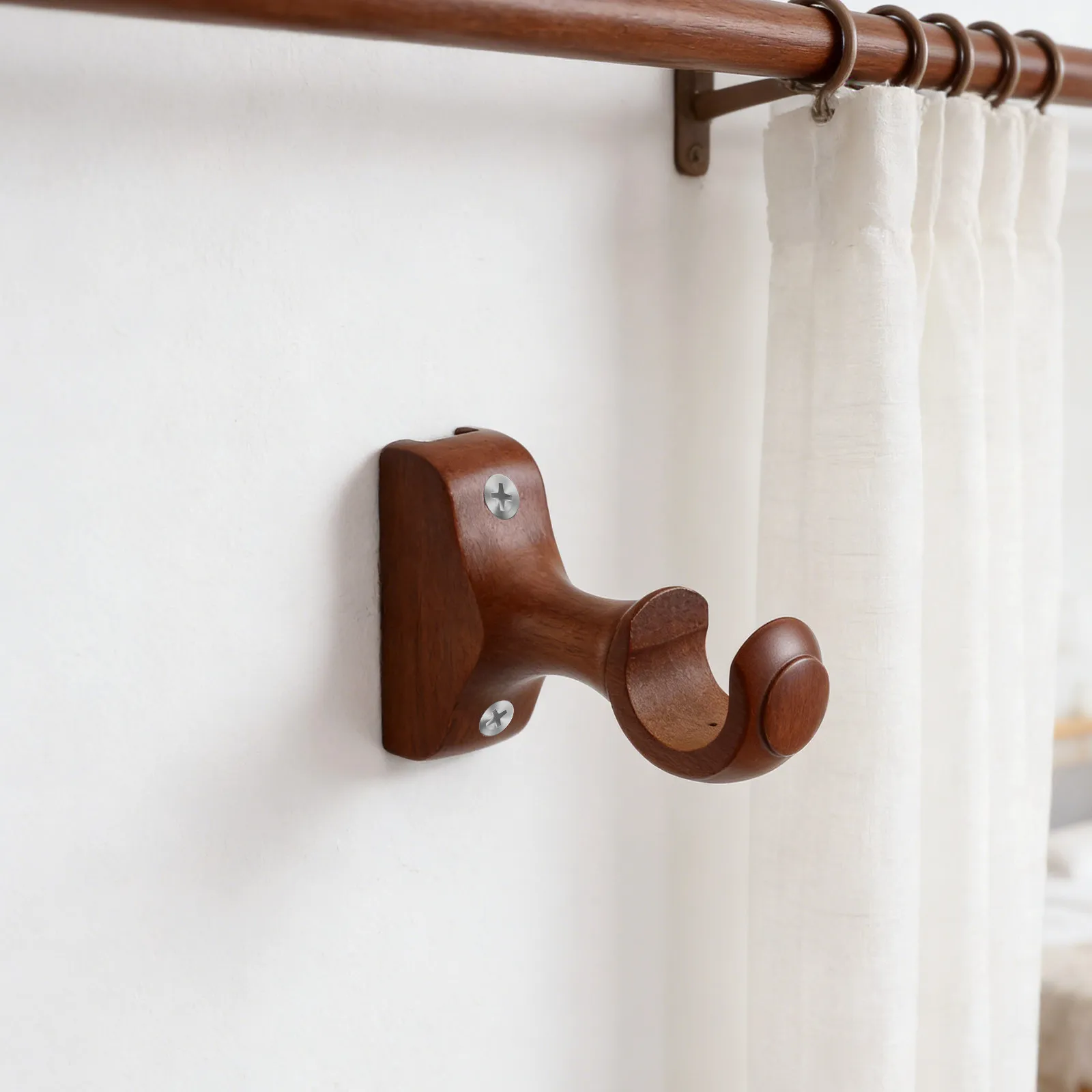 2Pcs Wood Curtain Rod Brackets Set Natural Solid Wood Curtain Mounting Brackets for 1 Inch 28Mm Pole Balcony Bedroom Living Room