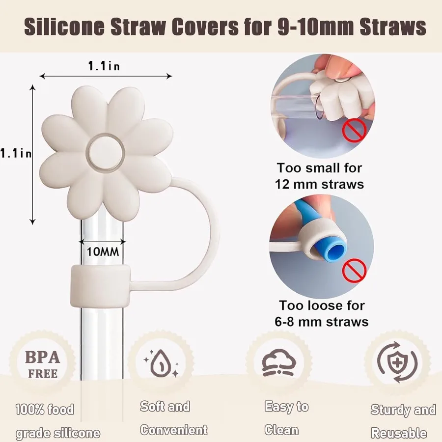 Flower Straw Cove Toppe for Stanley Cups 30and40 Oz Tumbler with Handle Accessories 4PCS Silicone Straw Caps Reusable Straws Ti