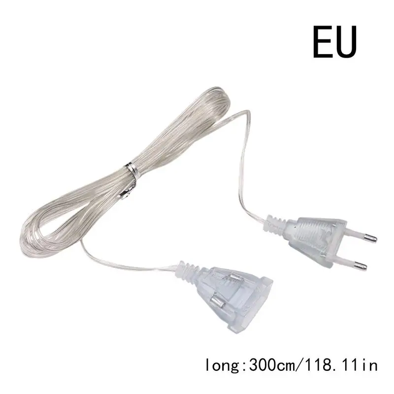 3meter EU US Plug Power Extension Cord 220V 110V Transparent Extension Cord For Garland LED Fairy Lights Electric Cord Extender