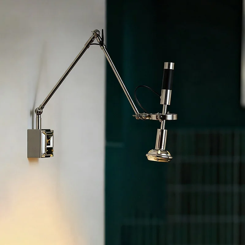 Iron Swing Arm Wall Lamp Vintage Industrial Style Wall Light Living Room Bedroom Bedside Lighting Lamps Electroplating Light