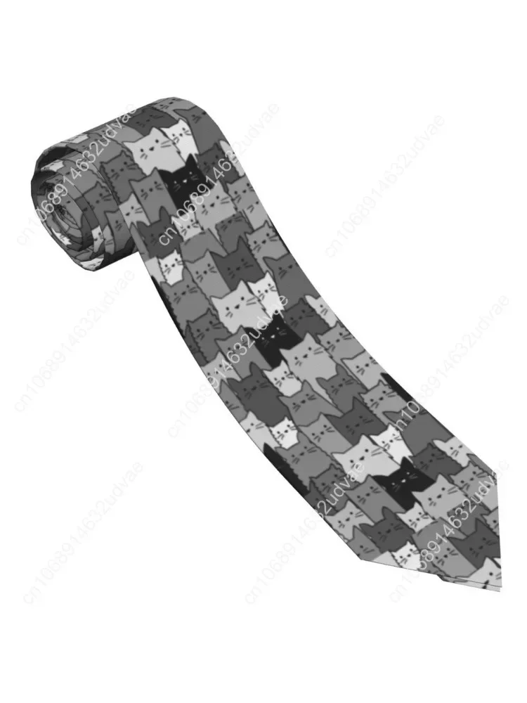 

Silent Cats Necktie Men Fashion Polyester 8 cm Wide Cute Black Kitty Lover Animals Neck Tie for Suits Accessories Wedding