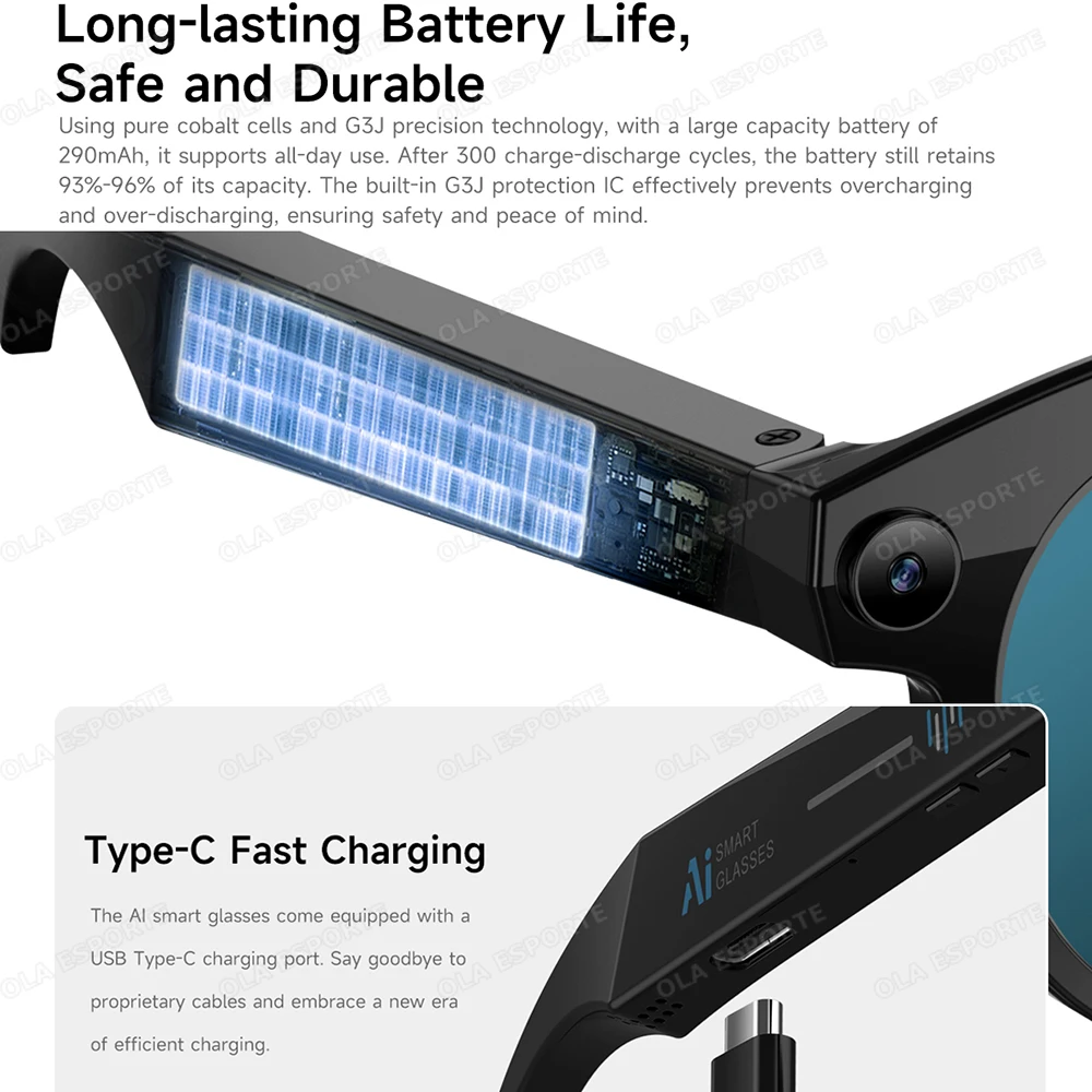 Nuevas gafas inteligentes Bluetooth llamada 200w cámara HD grabación de vídeo gafas de sol traducción en tiempo Real gafas AI reuniones y viajes