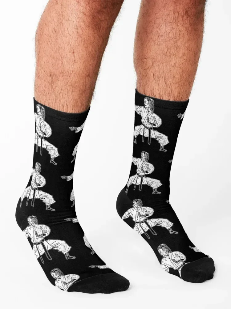 Karate Karateka Kata Drawing, Black Belt MMA Socks Sports with print anime sport Socks For Girls Men's