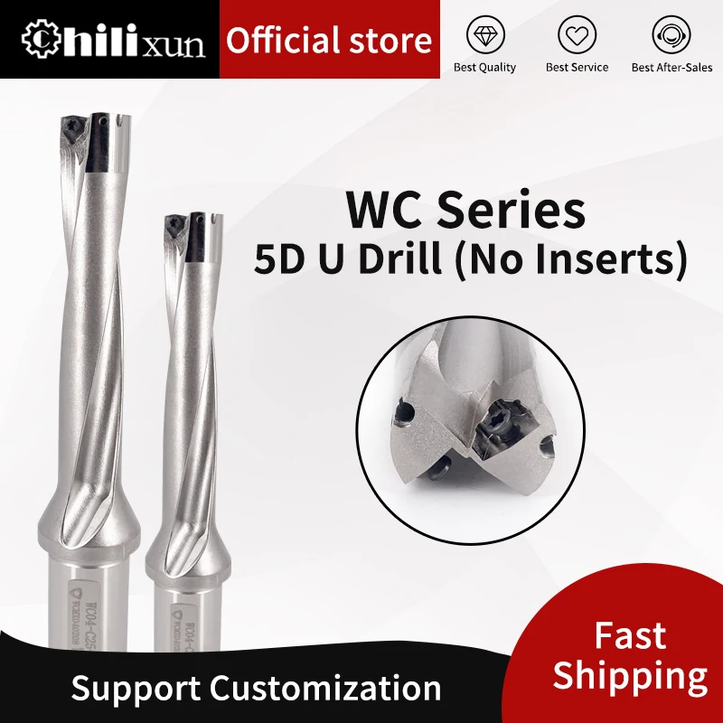

HILXUN WC Series 5xD U Drill Carbide Indexable Bit ，Through Coolant for Extra Deep Hole Drilling in Steel/Stainless Iron CNC