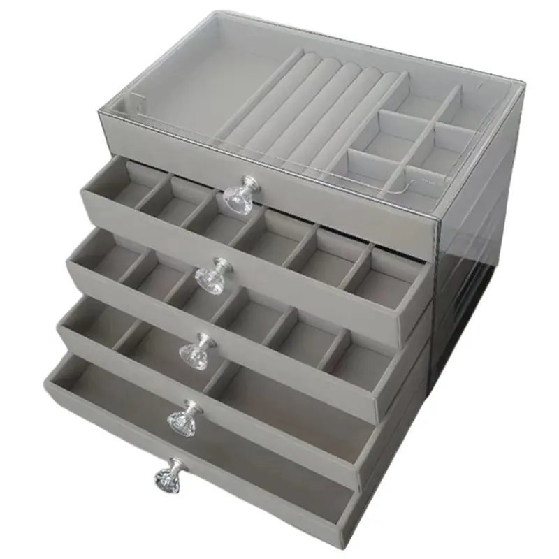 Exquisite Gray Jewelry Box 5 Layers Exquisite Gray Jewelry Box Earrings Ring Drawer Type Storage Box