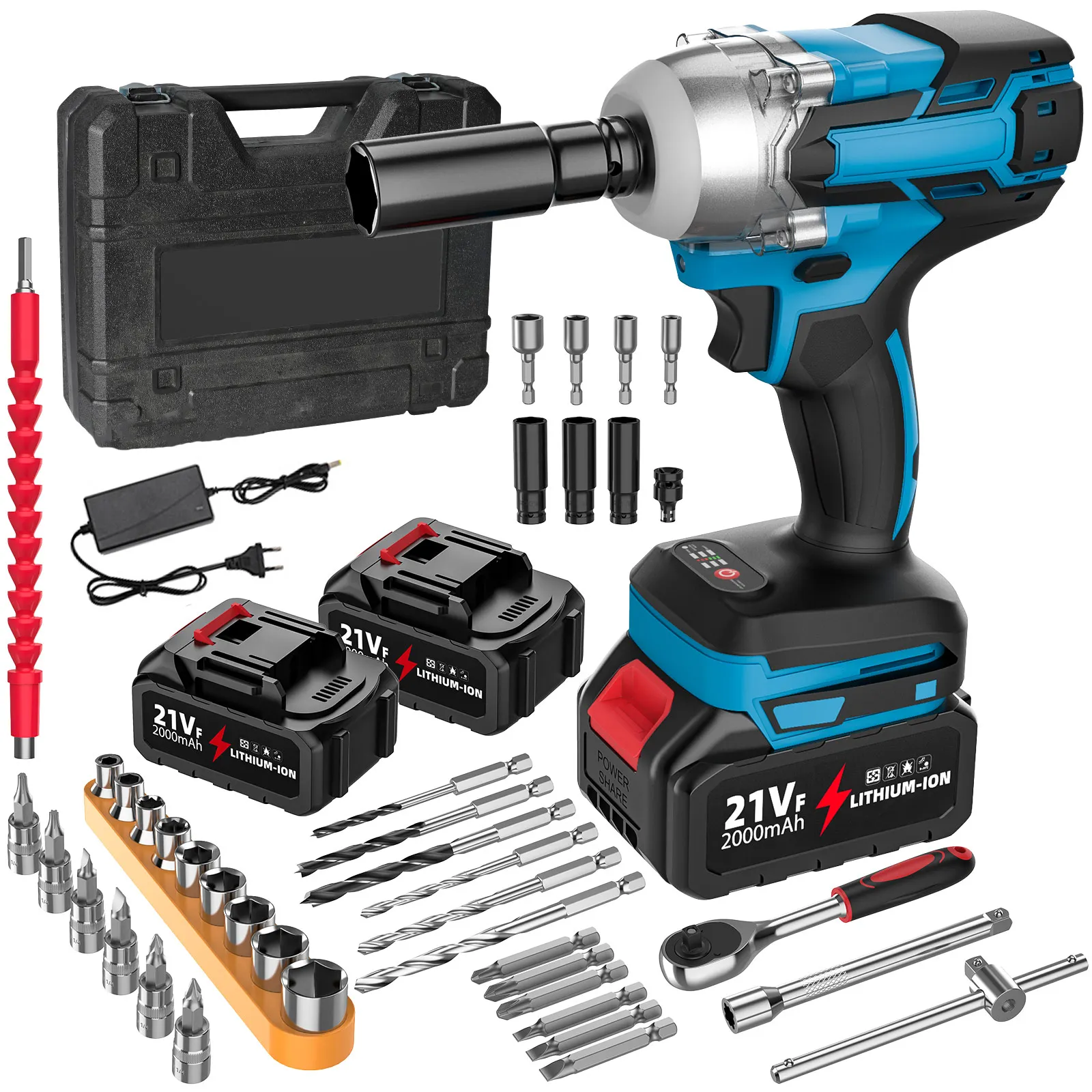 Pistolet à percussion électrique sans fil, 21V, 380Nm, 1/2 pouces, pour voiture, feu, camion, couvercle de boulon, pistolet à percussion sans fil