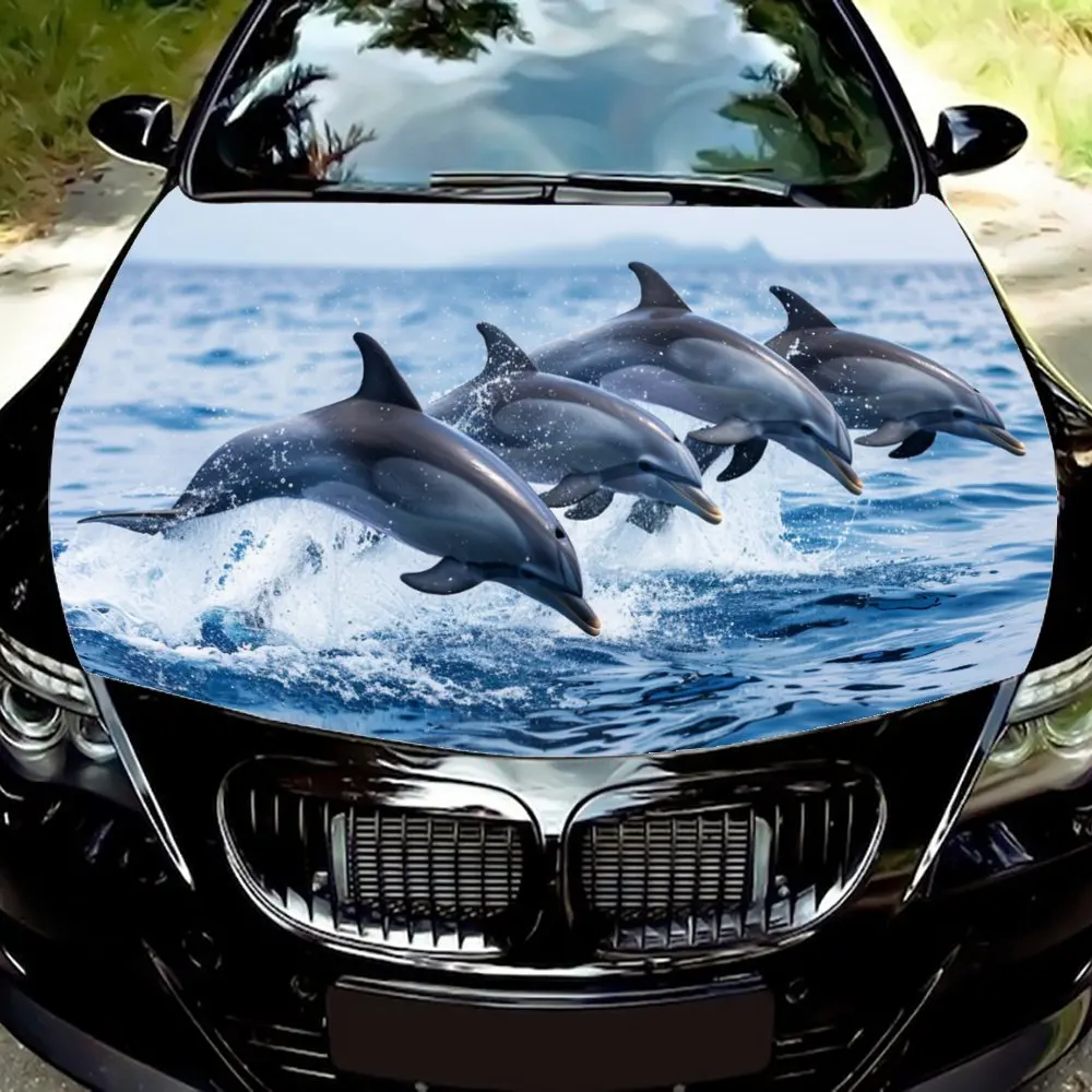 

Наклейка на капот автомобиля с принтом Joyful Dolphin Jumping Paradise, прочные автомобильные виниловые обертки, подходящие для большинства автомобилей, автомобильный двигатель Hoo