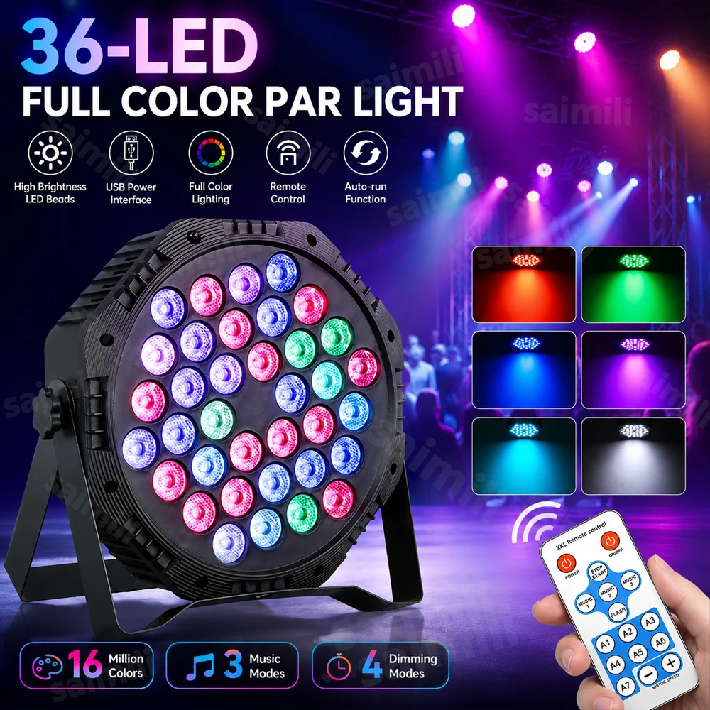 1-4PC RGB USB 36LED Par Stage Light With Remote DMX512 Effect Lighting,Ideal For Disco DJ Live Show Club Bar KTV Atmosphere Lamp