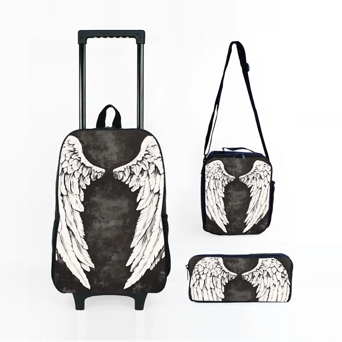 

Набор детских чемоданов на колесиках «Крылья ангела» с ланч-боксом и пеналом на колесиках, школьная сумка-тележка для девочек/мальчиков