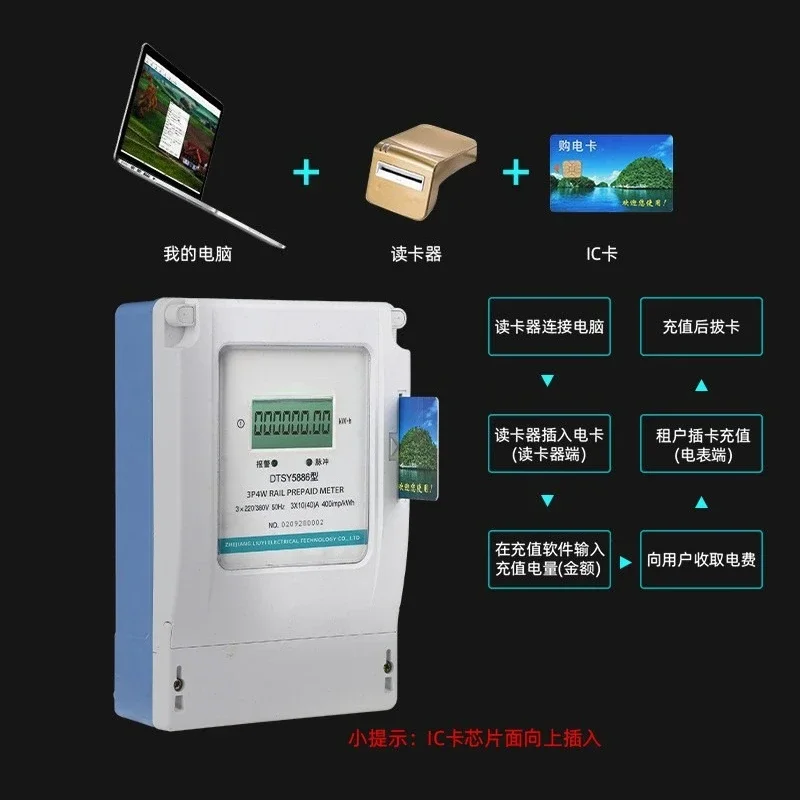 Three-phase four-wire plug-in card meter 380V first-level accuracy remote recharge arrears alarm meter