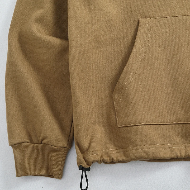 Autumn Winter Contrasting Color Splicing Hooded Sweatshirt Hem Drawstring Adjustment Pullover Light Fleece Jacket for Men