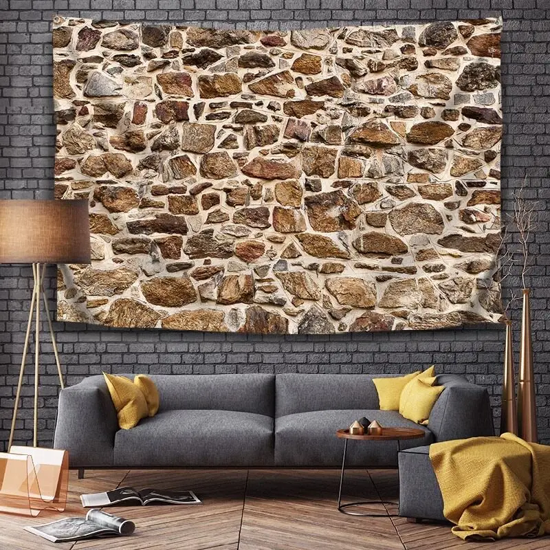 VIKAMA Retro Irregular Stone Texture Tapestry, Industrial-Style American Country Living Room And Bedroom Background Fabric