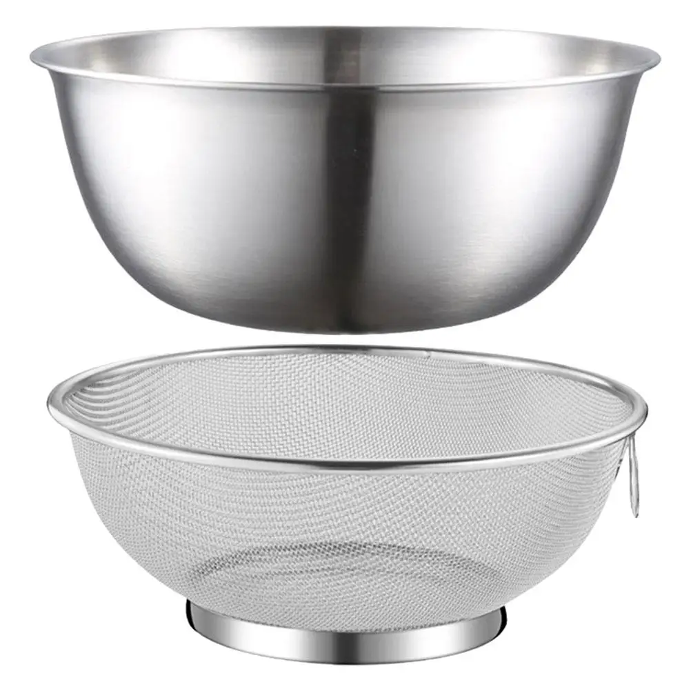 

Kitchen Colander Strainer Drain Basket Sink Dish Drying Rack Fine Mesh Washing With Bowl Silver Stainless Steel