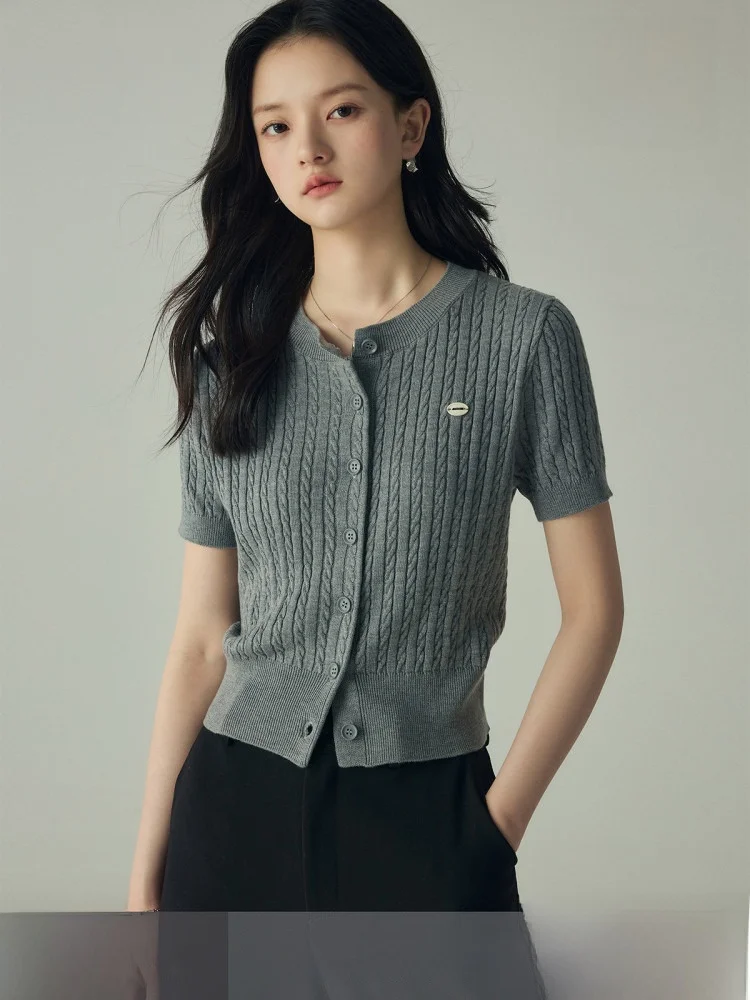 

Женский летний трикотажный топ Yake Home ey Tone Miu Series College с коротким рукавом, облегающий, с круглым вырезом, для повседневной носки