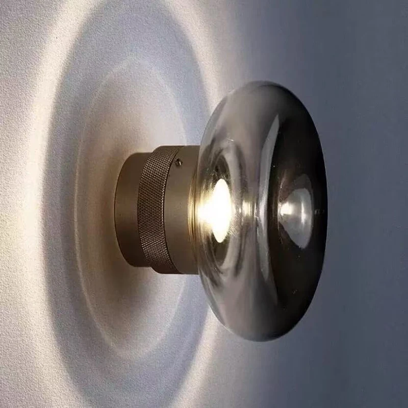 Italy Bauhaus Smoke Gray Glass Wall Lamp with the Effect on the Wall Bedroom Bedside Wall Light for Corridor Entrance Aisle LED