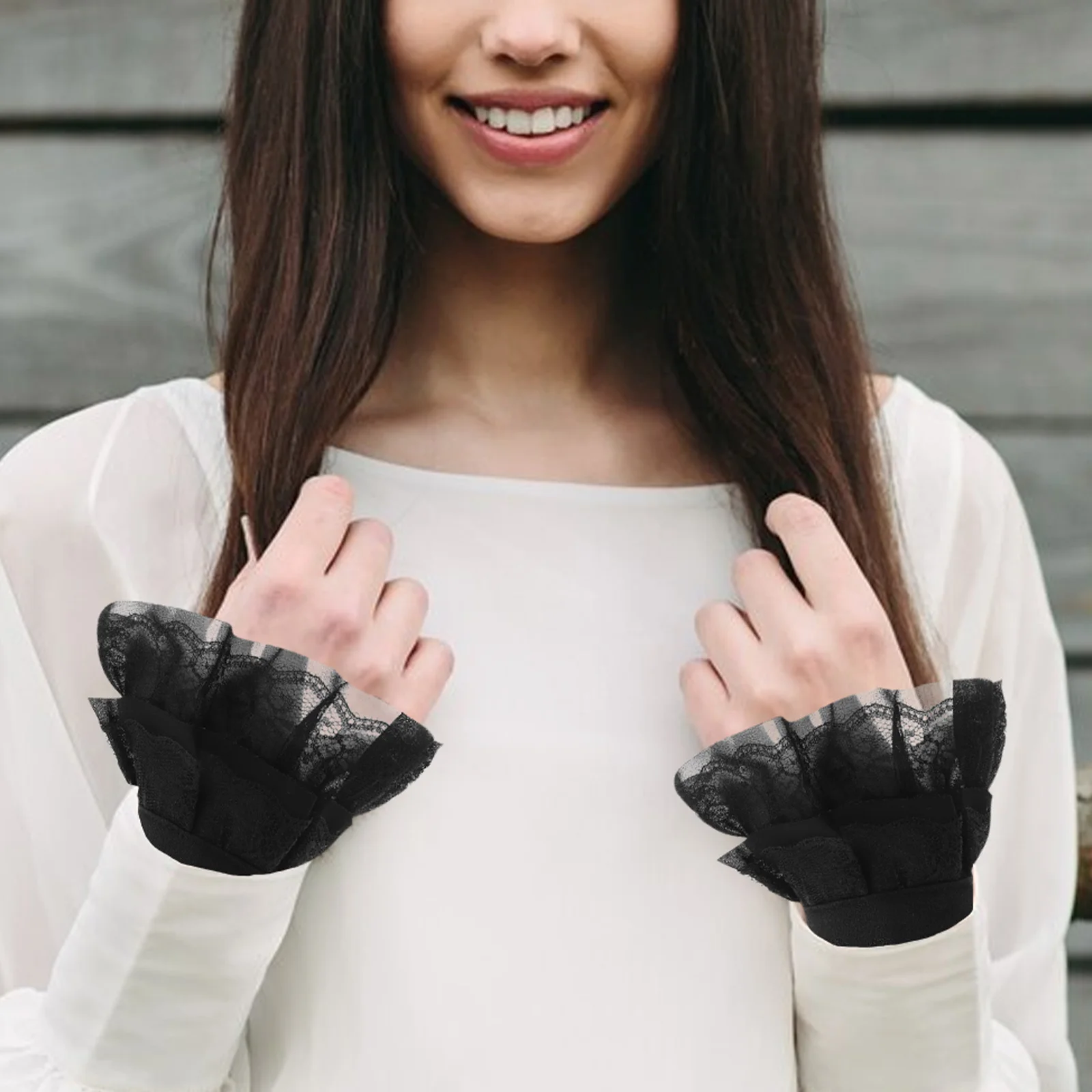 

1Pair Fabric Ruffle Sleeve Cuffs Detachable Fake Wrist Cuffs Decorative Faux Shirt Fake Sleeves for Women Jackets Sweaters