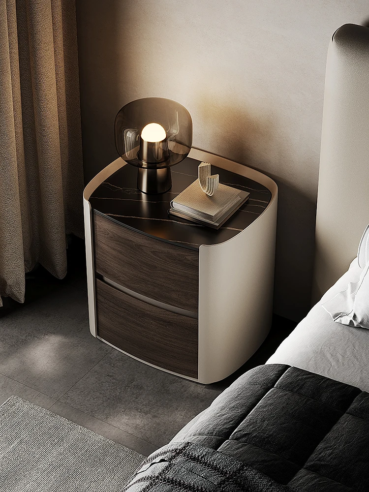 

Italian minimalist high-end solid wood bedside table modern simple and light luxury bedroom bedside cabinet online celebrity sma