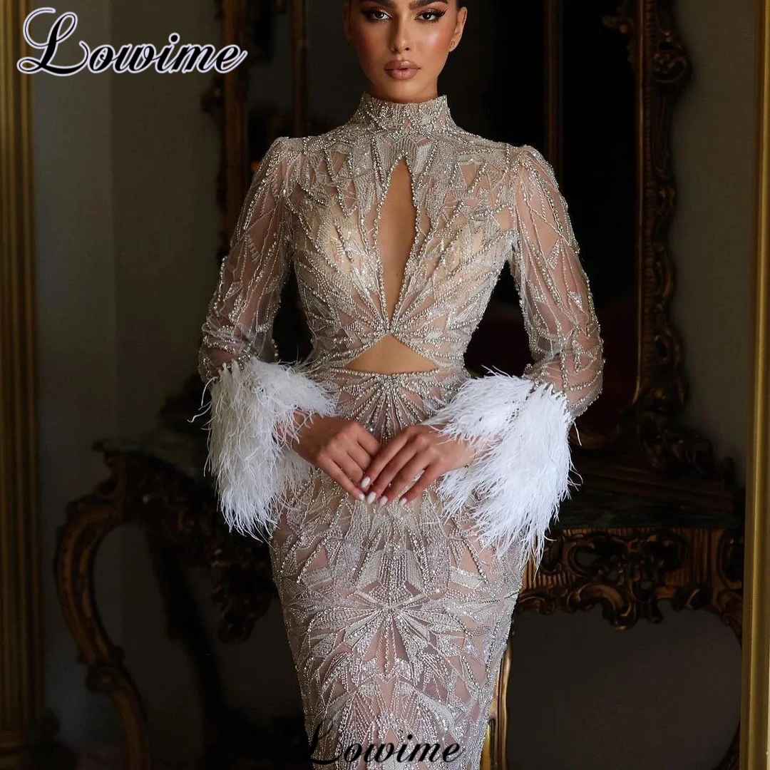 Haute Coutures Transparent Mermaid Prom Dresses For Women 2023 Long Sleeves Crystals Cocktail Dresses Vestidos De Cóctel