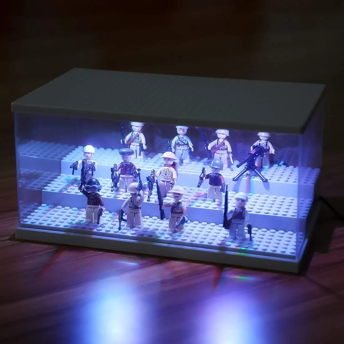Minifigure Display Case with LED Lights - Clear Dustproof Acrylic Display Box Storage Building Blocks and Collectibles
