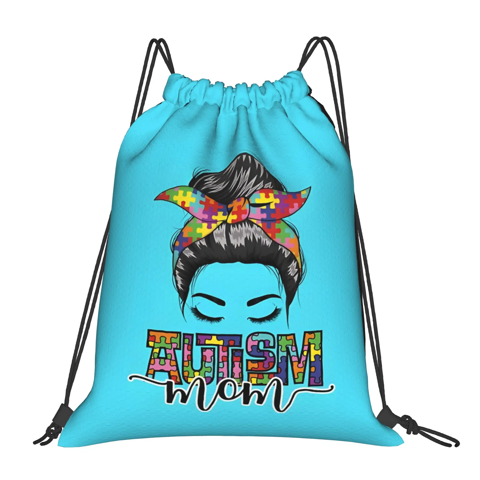 Autism Mom Proud Advocate And Warrior Multi-function Pocket Men Women Storage Backpack Teenager Travel Bag Print Drawstring Bags