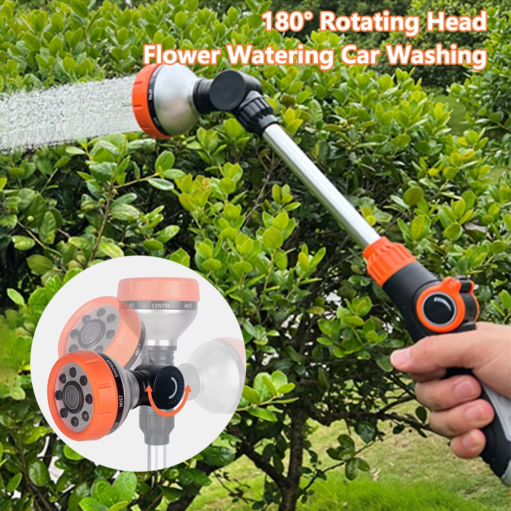 For High Plants Car Washing Adjustable Handle Garden Hose Water Spray Gun 8 Spray Nozzle Long Rod Garden Sprinkler Garden Tools