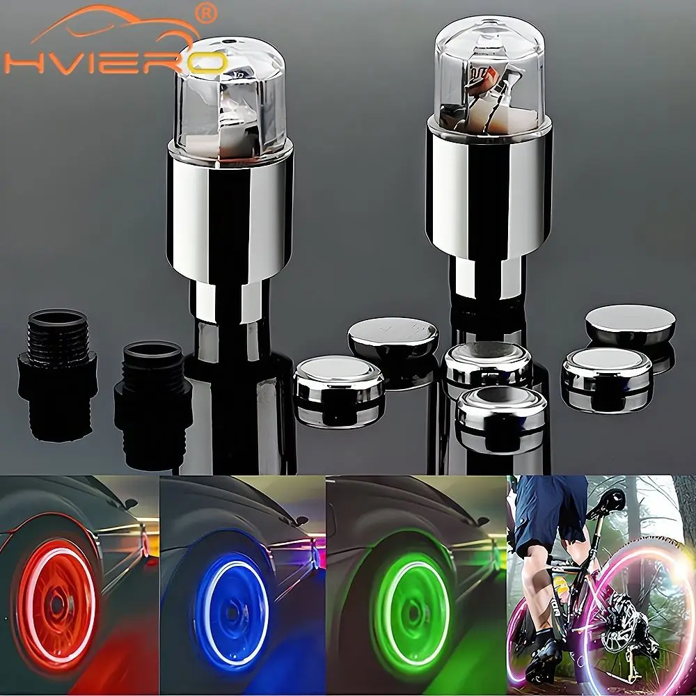 4PCS Wheel Tire LED Color Air Valve Nozzle Bicycle Motorcycle Night Wind Fire Breathing Flash Modification Accessories Hub Lamp