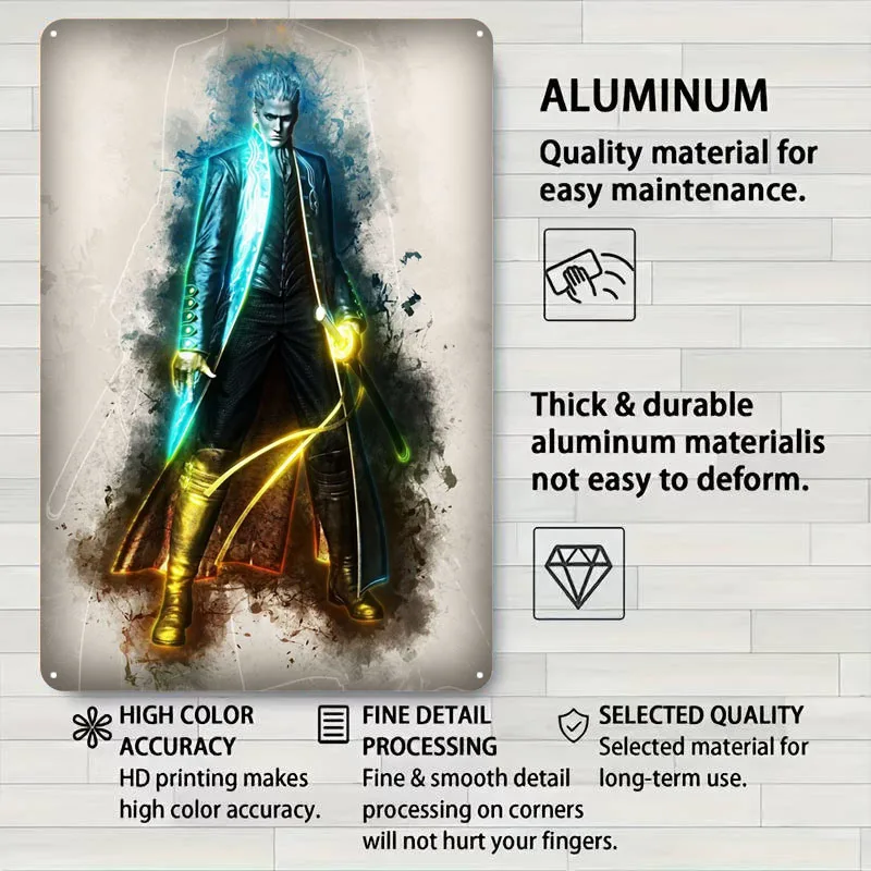 Vergil صفيح علامات لعبة فيديو ملصق ملصق صور جدار ديكور علامة معدنية مخصصة للجدار الفن الديكور بار عصا غرفة ديكو #4