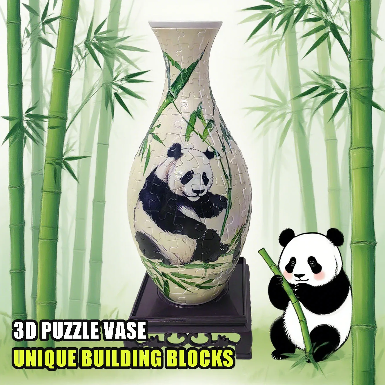 

3D Puzzle Vase Kids Diy Assembly Building Bricks Montessori Toy Chinese Style Home Decoration Floral Bricks Container Unique Toy
