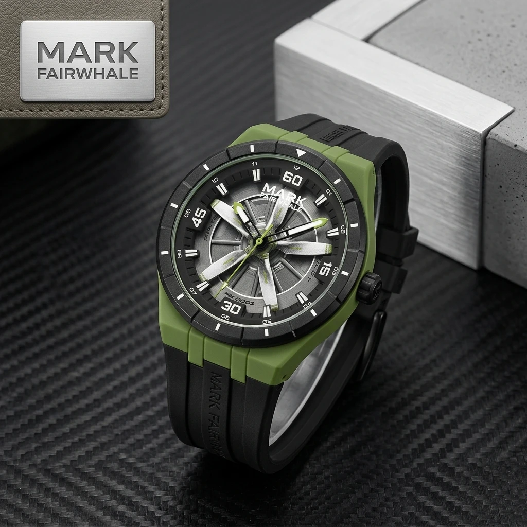 Mark Fairwhale Men Quartz Wristwatch Airplane Propeller Dial Silicone Strap Waterproof Sports Fashion Watch Reloj Hombre