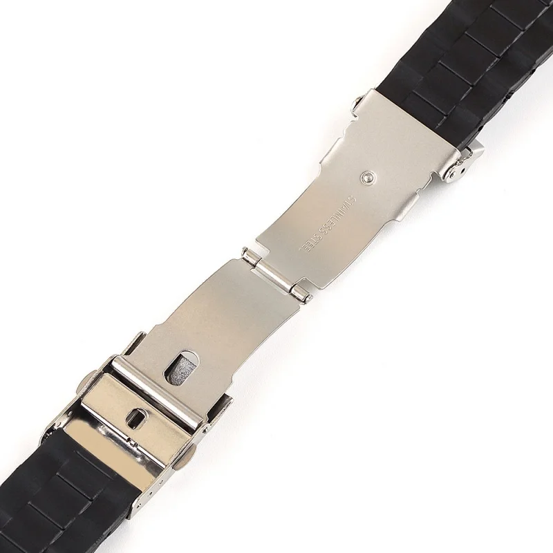 20 مللي متر 22 مللي متر جودة عالية حزام ساعة سيليكون أسود الفولاذ المقاوم للصدأ للطي مشبك ساعة حزام (استيك) ساعة لفرقة مقاومة للماء العالمية