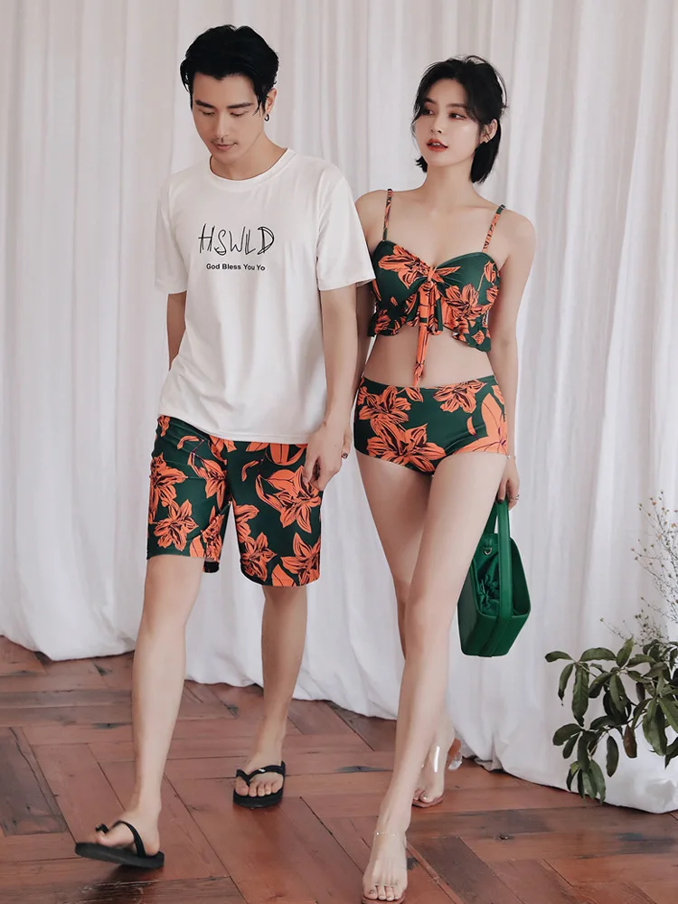 Dress Couple Swimsuit Sexy Fashion New Bikini Split Three Piece Set For Men And Women Honeymoon Beach Long Skirt