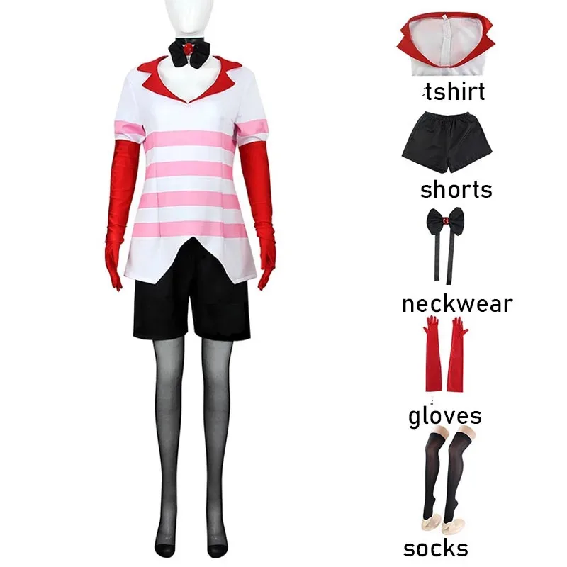 

Angel Dust Cosplay Costume include Gloves Socks Neckwear Women Girls AD Outfits for Carnival Halloween Comic Con