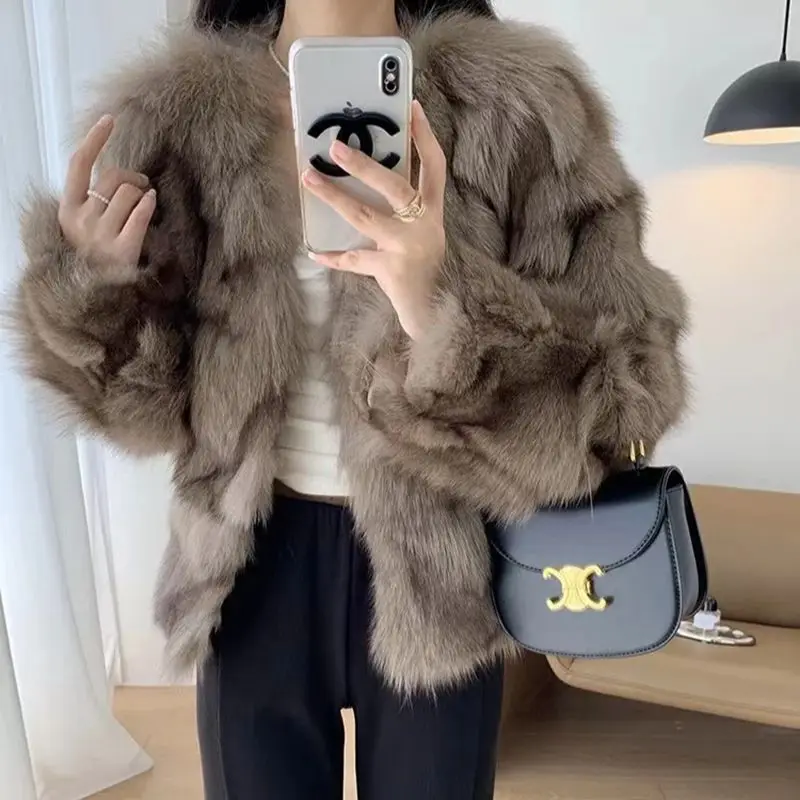 Lady Luxury Real Fox Fur Coats Women's Natural Fox Coat Winter Thick Warm Jackets