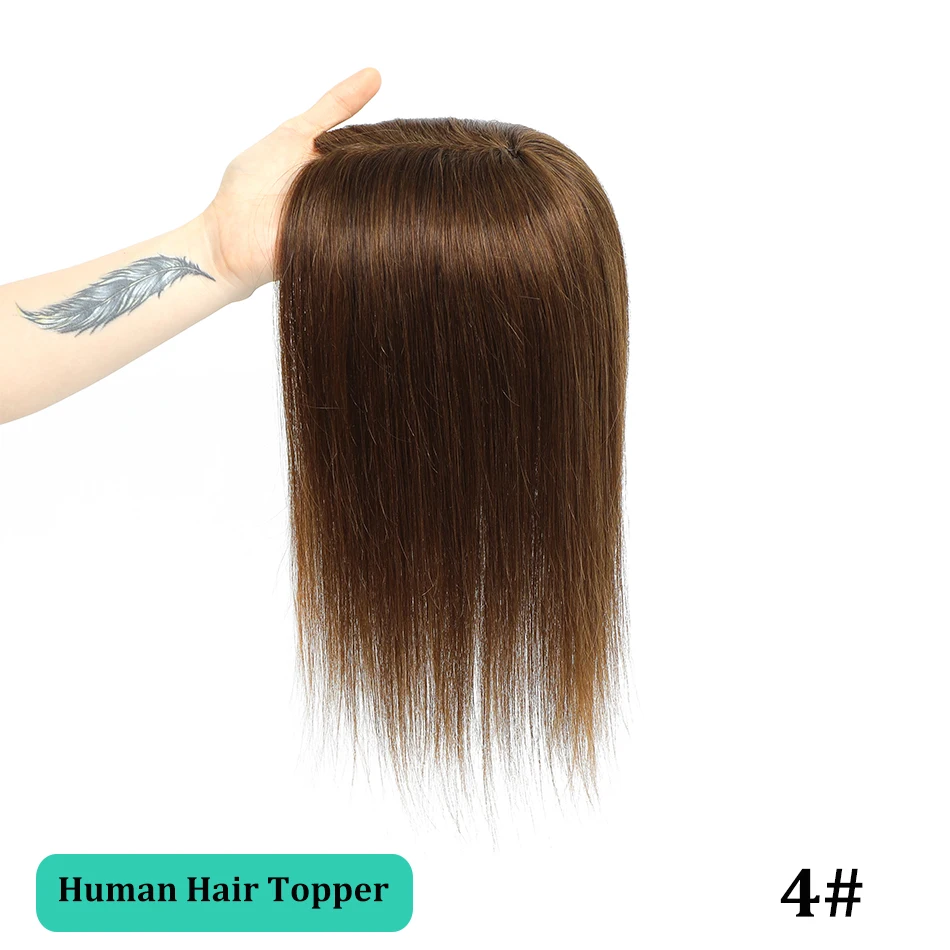 10-18 Inches Hair Topper with Clips 100% Remy Human Hair Toppers For Thin Hair Natural Color Clip In One Piece Hair Extensions
