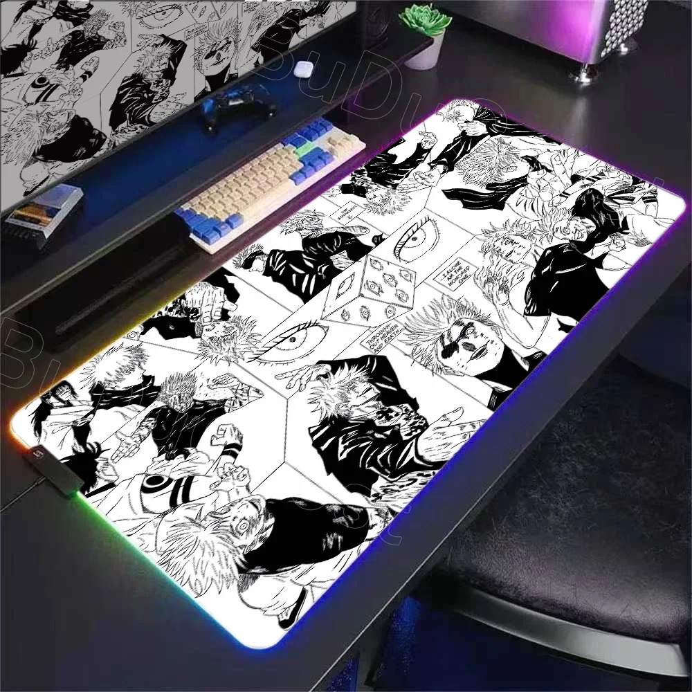 لوحة ماوس رائعة بإضاءة خلفية RGB من Jujutsu Kaisen لوحة ماوس Led أنيمي كبيرة ملحقات ألعاب Gojo Satoru حصيرة ماوس لوحة مفاتيح حصيرة مكتبية #1