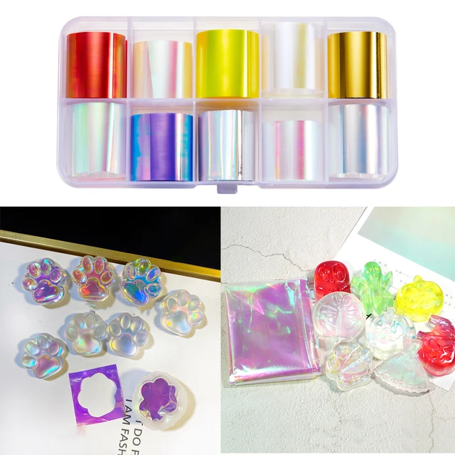 10 sztuk / pudełko Kolorowe 13 stylów Papier foliowy do paznokci DIY Craft Wypełnienia z żywicy epoksydowej Aurora Odblaskowa naklejka Laser Film Art Mold Filler