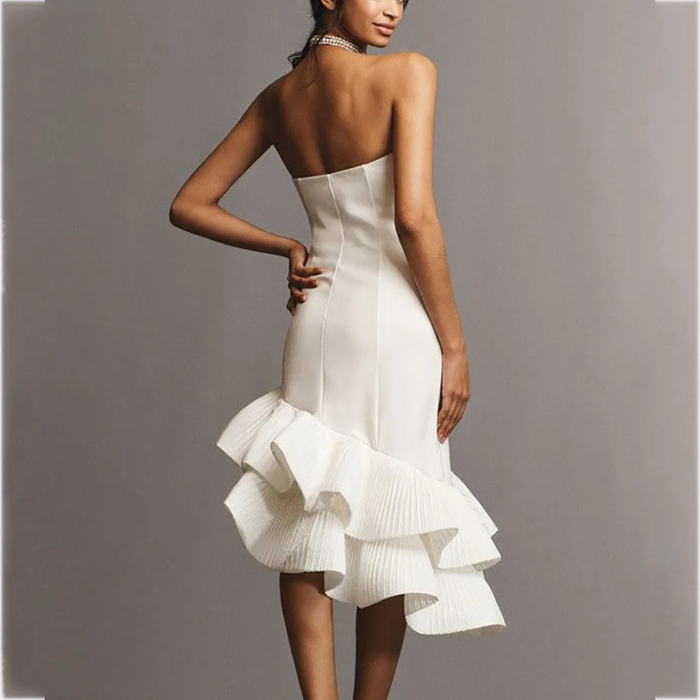 Prachtige witte galajurk elegante dames strapless mouwloze ruches zeemeermin avondjurk hoge kwaliteit op maat gemaakte feestjurk