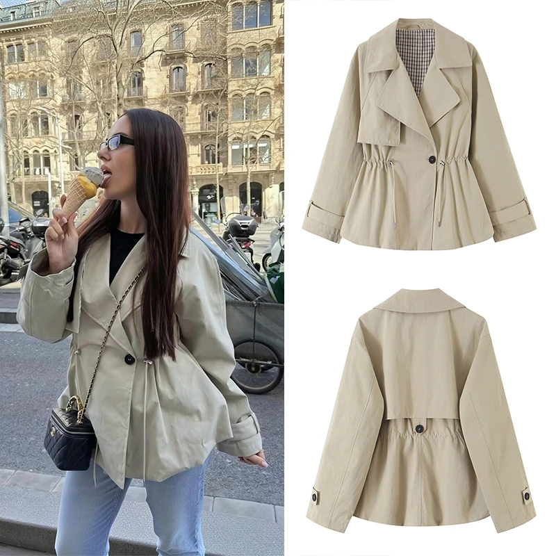 Guobioziy Women's Casual Slim-Fit Trench Coat Style Jacket 2026 Spring-Autumn European Fashion Trend Daily Versatile Streetwear