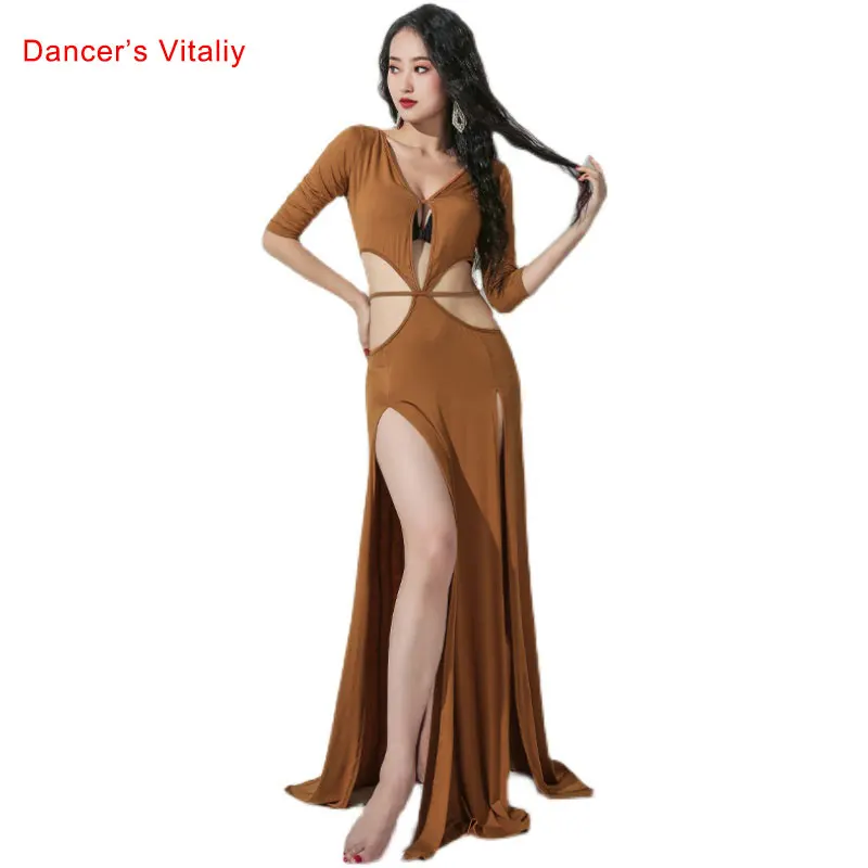 Vestido de dança do ventre, saia longa modal, meia manga, roupas de prática, adulto feminino, elegante, sexy, roupa de desempenho