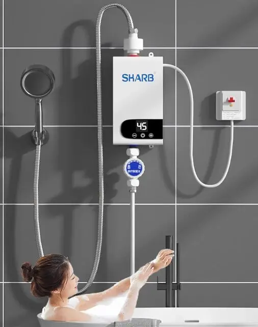 RYK-010,Mini Instant Water Heater Kitchen Bathroom Wall Mounted Electric Water Heater LCD Temperature Display with Shower Set