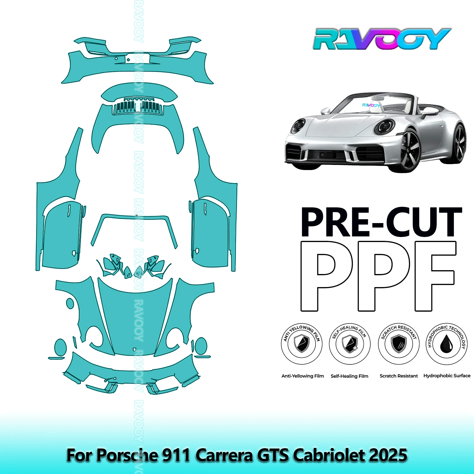 

8.5Mil Precut PPF Paint Protection Film Full Vehicle Clear Bra For Porsche 911 Carrera GTS Cabriolet 2025