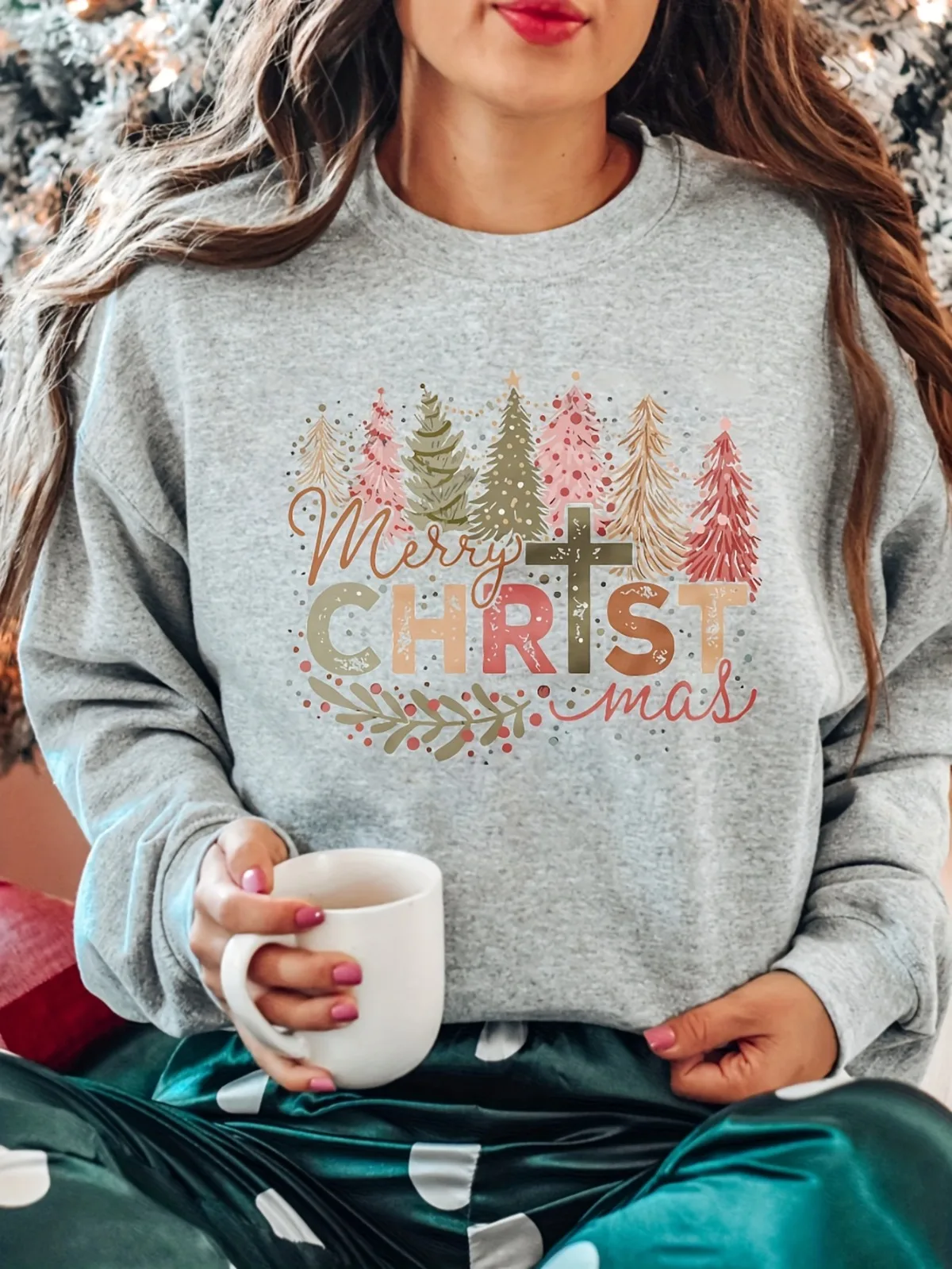 سويت شيرت نسائي كاجوال عصري من سلسلة عيد الميلاد بلوفر بنمط مطبوع مناسب لهدايا العطلات وقمصان الارتداء اليومي