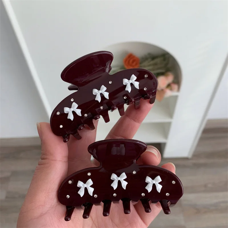 Advanced Coffee Color Matching Cherry Red Acetate Hair Clips Cute Bow Hair Claw Shark Clip Medium Hair Accessories For Women