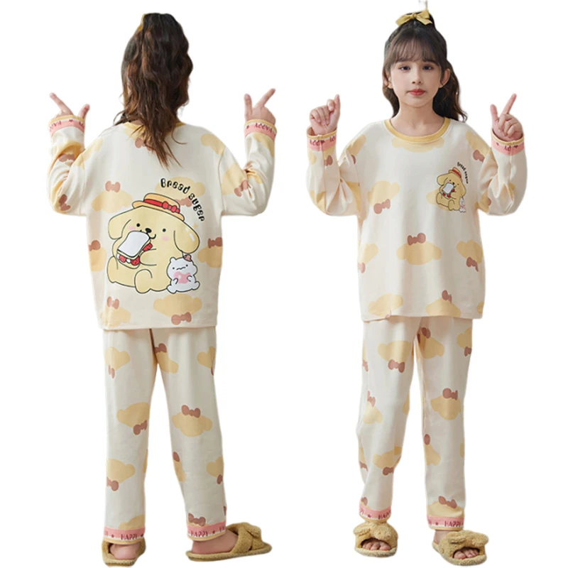 Sanrio Pompompurin Kuromi Girls Pajamas Kawaii Anime My Melody Pochacco Autumn Sweet Cute Cartoon Children Long Sleeve Kid Gift