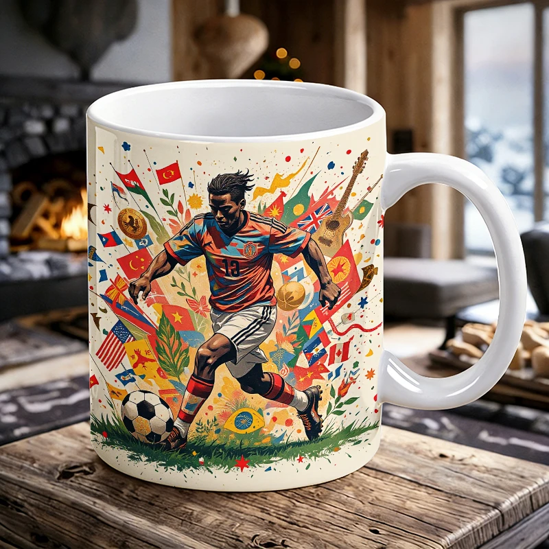 

International Nations Flag Football Mug, World Football Star Dribble Art Cup, Global Football Culture Lover Coffee Mug