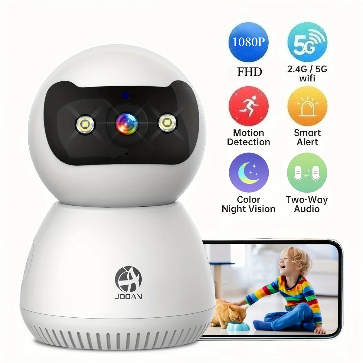 Jooan 1080P IP Camera WiFi Security Camera Indoor Surveillance Camera AI Detect Automatic Tracking Security Room Baby Monitor