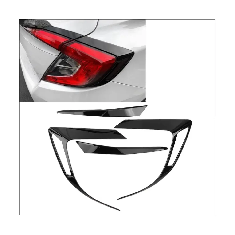 4Pcs/Set Glossy Black Tail Rear Light Lamp Cover Trim ABS Fit for Honda Civic 10Th Sedan 2016 -2020 Replacement